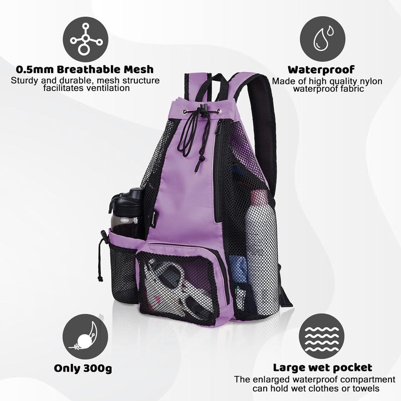 Timoxi Swim Bag Beach Backpack with Padded Shoulder Strap Mesh Backpack with Wet Pocket for Swimming, Gym - Image 4